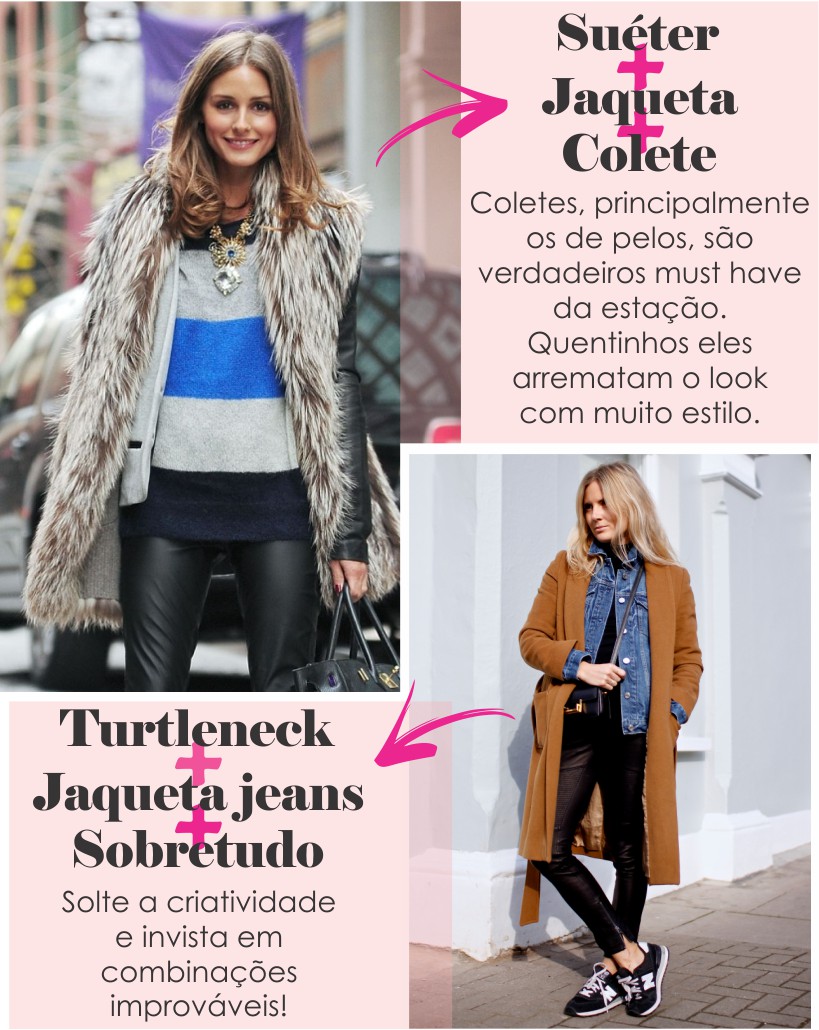 Suéter + Jaqueta + Colete e Turtleneck + jaqueta jeans + Sobretudo