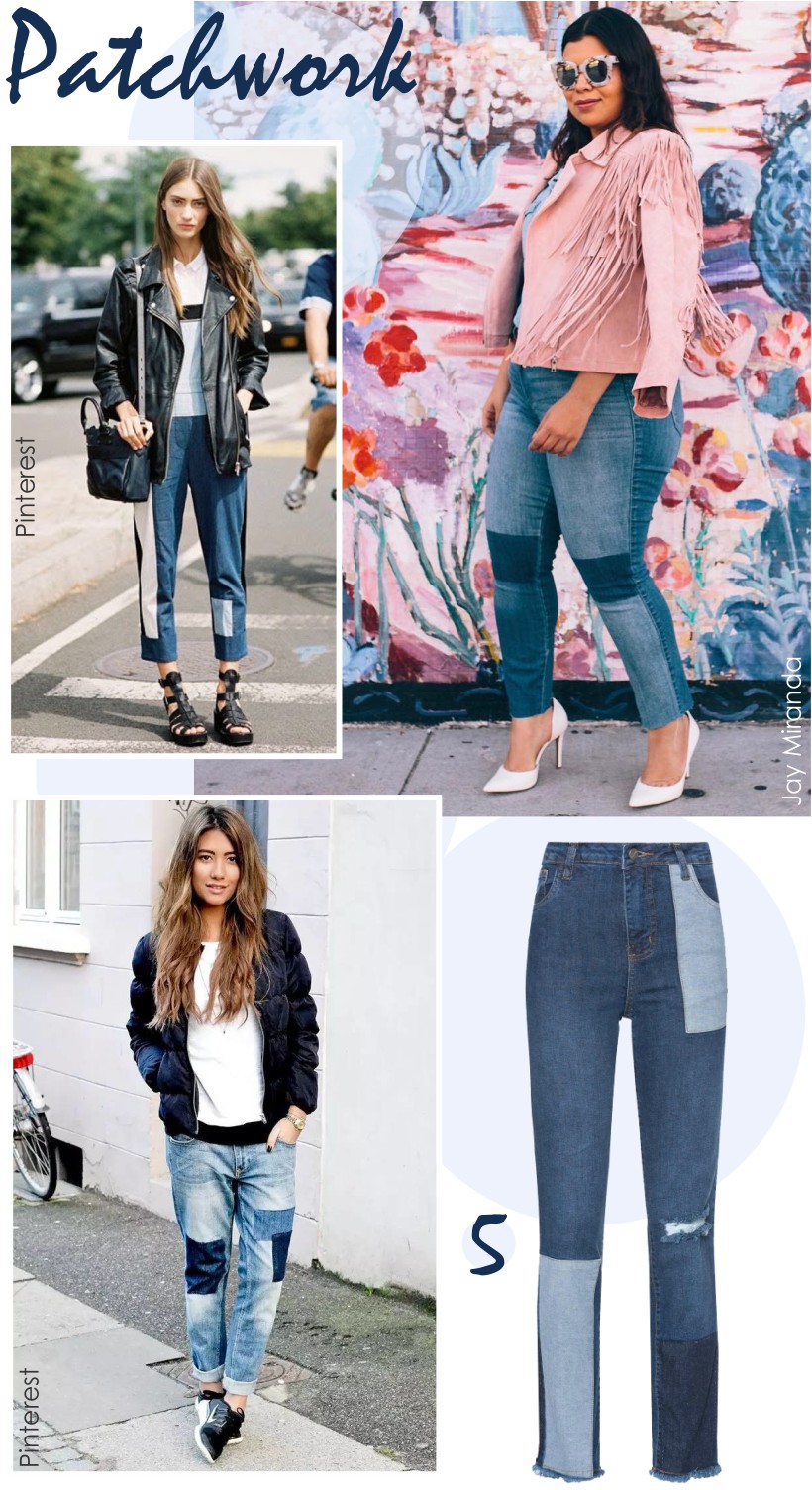 jeans patchwork tendência de moda